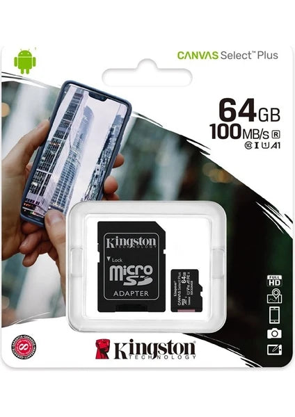 Kingston 64GB Microsd Canvas (100MB/S Okuma - Yazma) Yüksek Hızlı Microsd Kart SDCS2/64GB